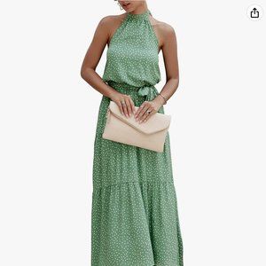 Halter Neck Sleeveless Floral Long Maxi Dress Backless Loose Ruffle Sundress